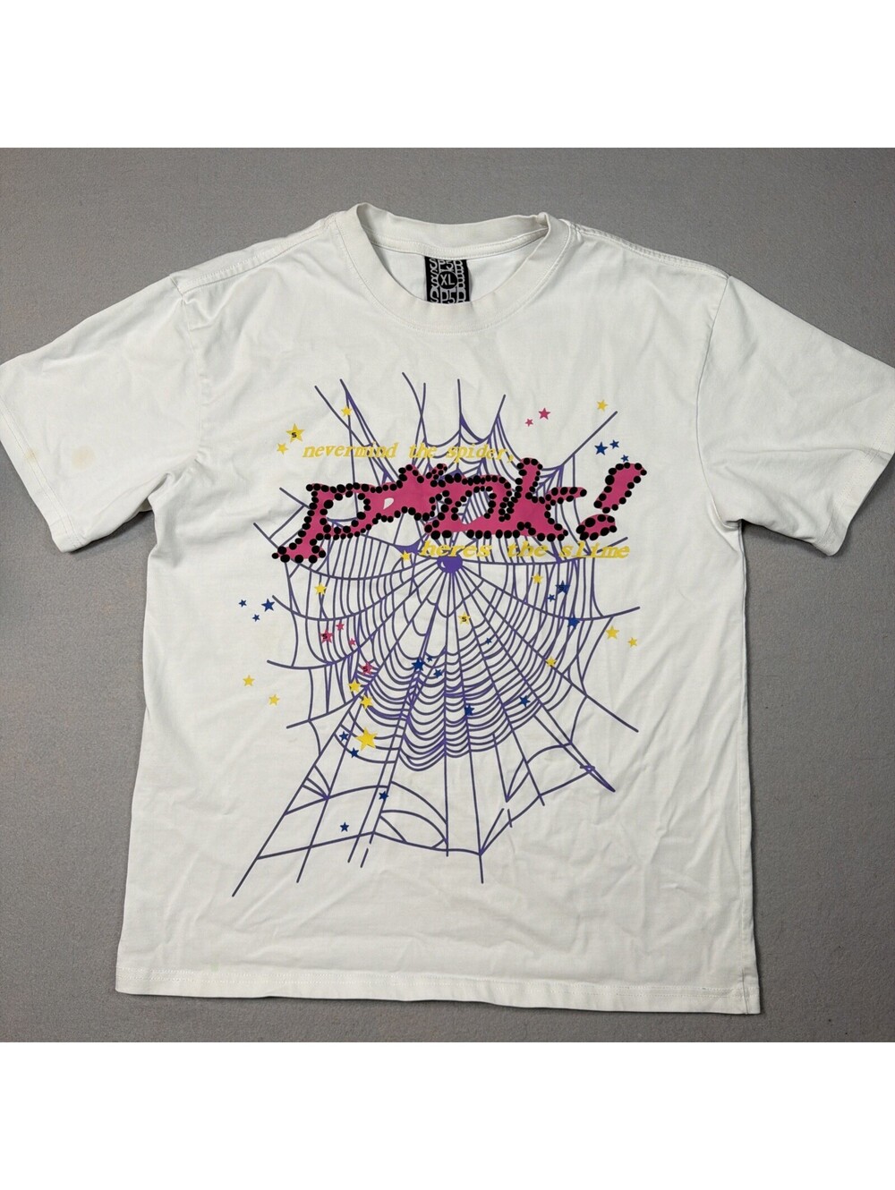 Sp5der Nevermind The Spider Here's The Slime Shirt Black Pink Web Graphic XL